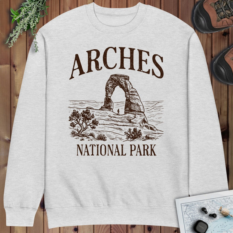 Arches National Park Rustic Crewneck Sweatshirt in Heather Grey