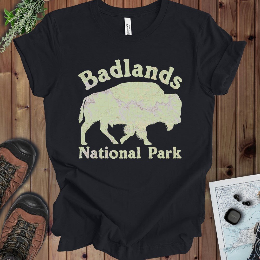 Badlands National Park topographic t-shirt detail or alternate product view