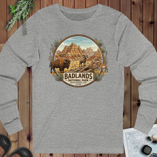 Badlands National Park Emblem Long Sleeve T-Shirt in Athletic Heather