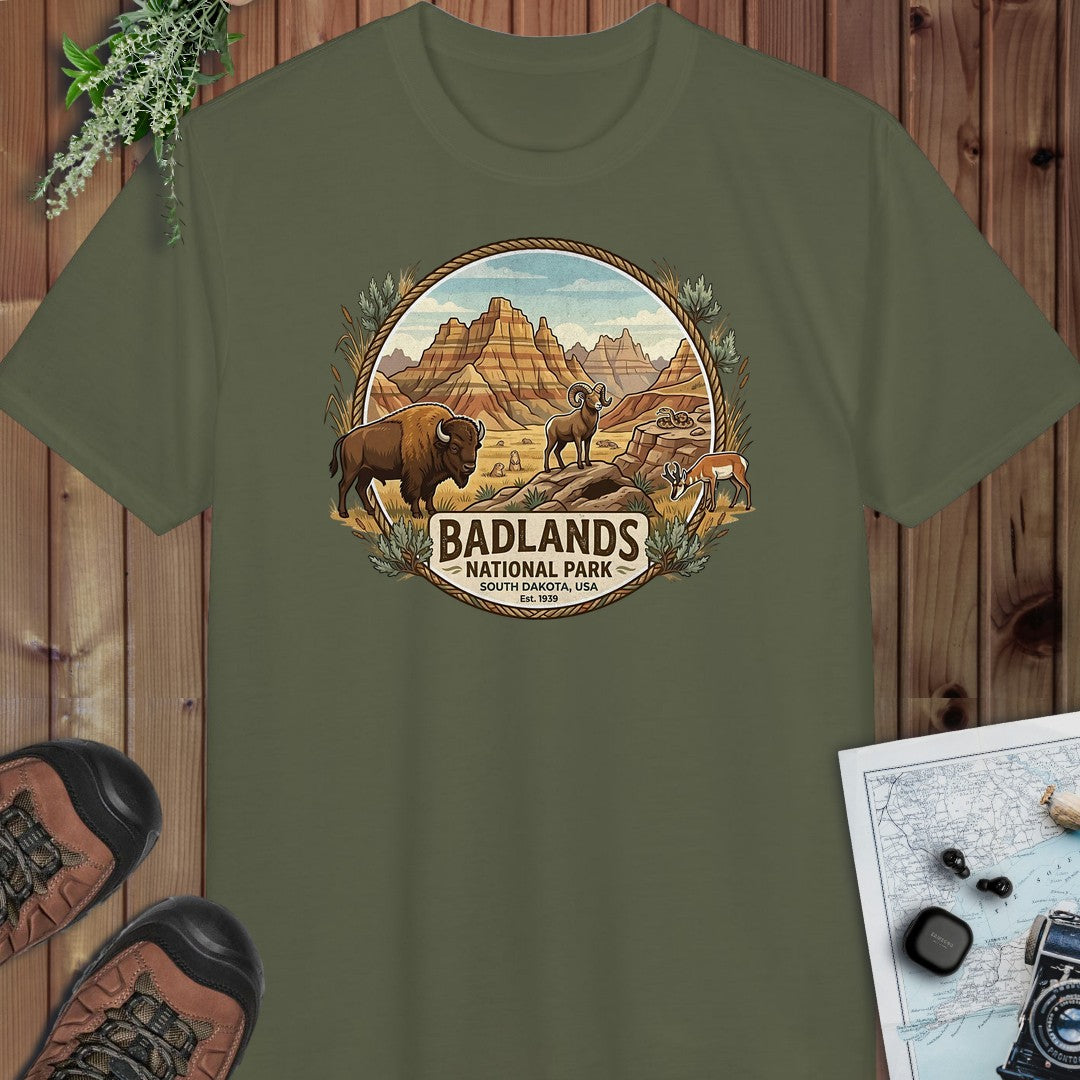 Badlands National Park Emblem Performance T-Shirt in Military Green