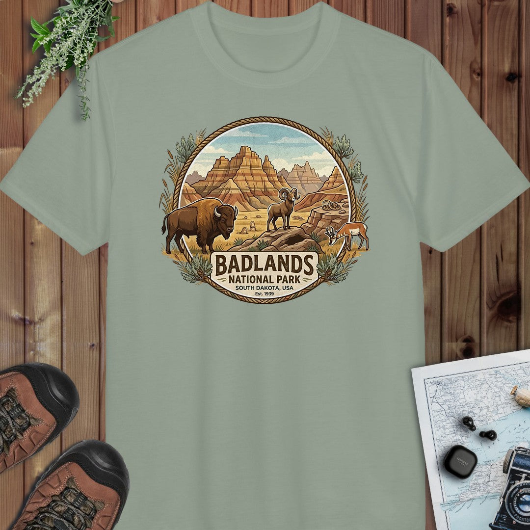 Badlands National Park Emblem Performance T-Shirt in Sage
