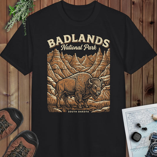 Badlands National Park Poster Graphic T Shirt Performance T-Shirt in Black