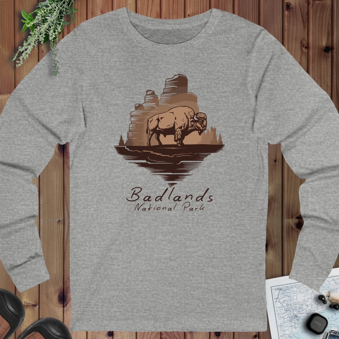 Badlands National Park Roaming Buffalo Long Sleeve T-Shirt in Athletic Heather