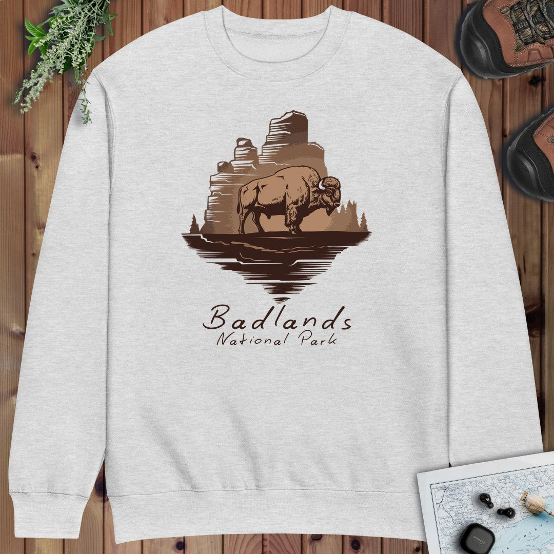 Badlands National Park Roaming Buffalo Crewneck Sweatshirt in Heather Grey