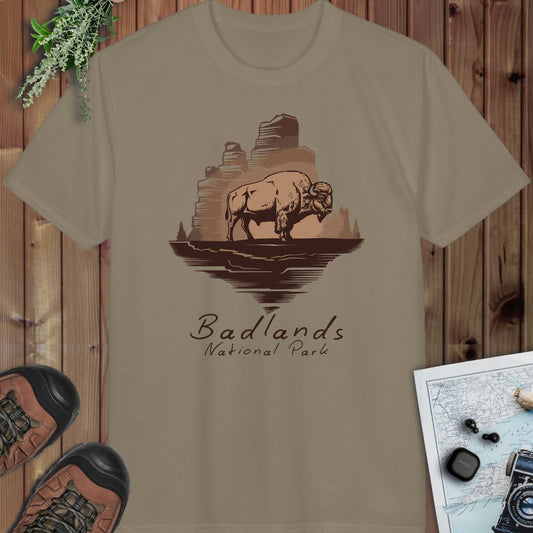 Badlands National Park Roaming Buffalo Performance T-Shirt in Prairie Dust