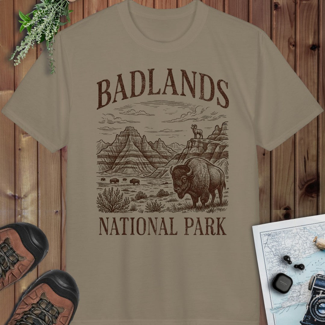 Badlands National Park Rustic Graphic T Shirt Performance T-Shirt in Prairie Dust