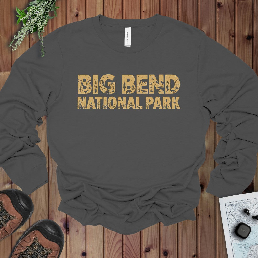 Big Bend Bear National Park Topo Tee Long Sleeve T-Shirt in Asphalt