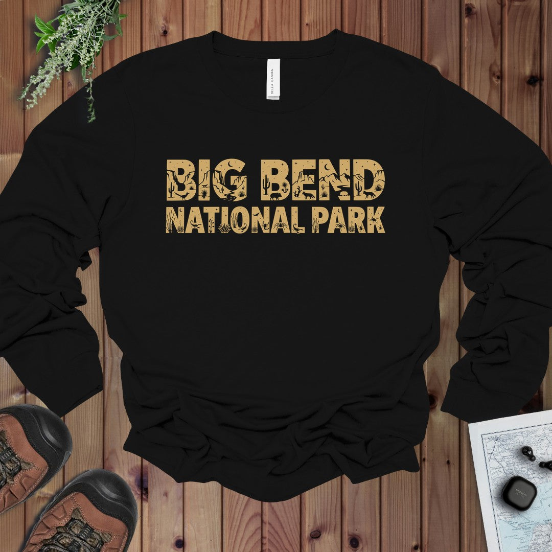 Big Bend Bear National Park Topo Tee Long Sleeve T-Shirt in Black