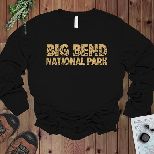 Big Bend Bear National Park Topo Tee Long Sleeve T-Shirt in Black