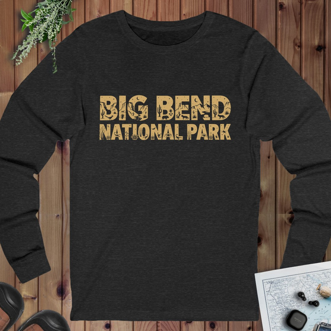 Big Bend Bear National Park Topo Tee Long Sleeve T-Shirt in Dark Grey Heather
