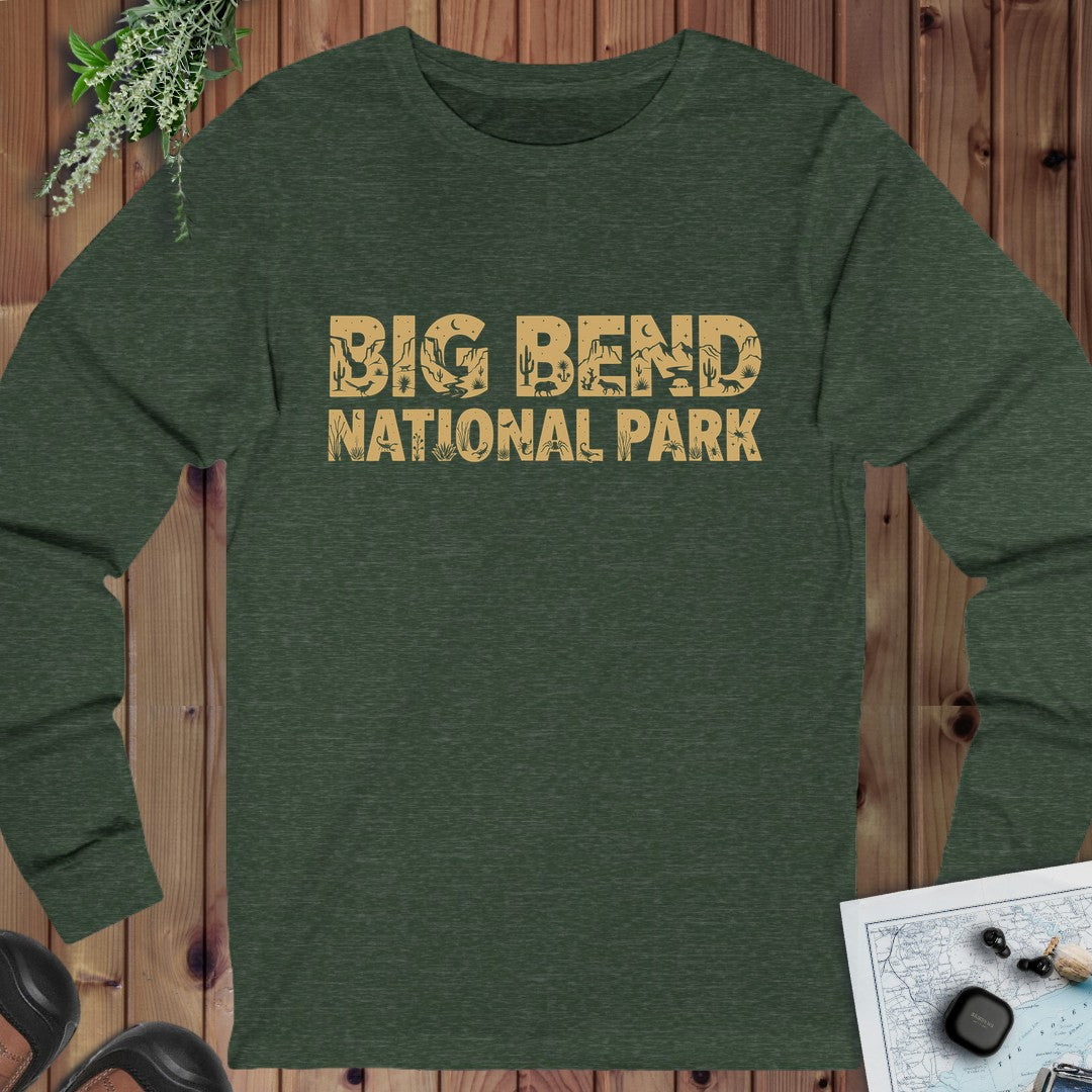 Big Bend Bear National Park Topo Tee Long Sleeve T-Shirt in Heather Forest