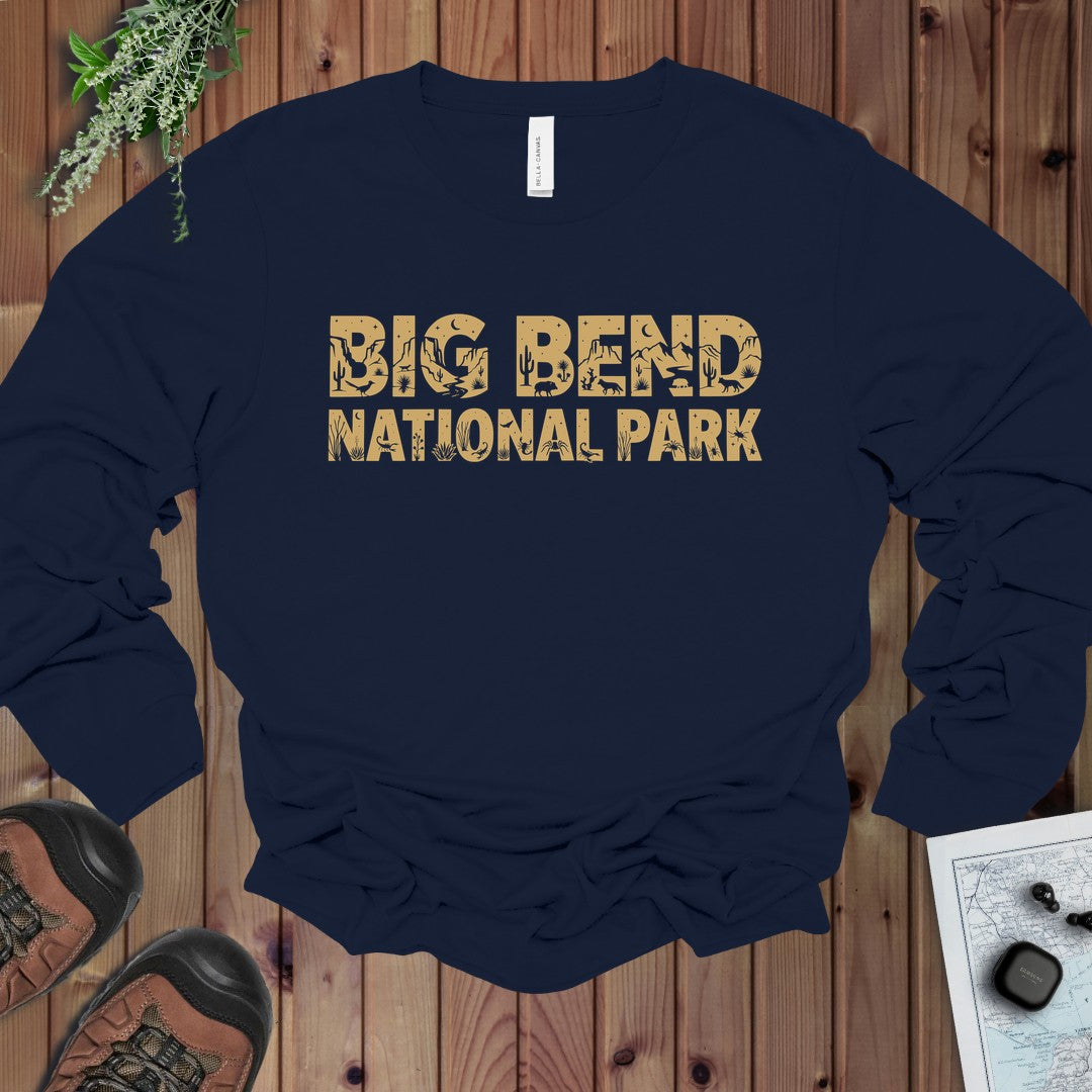 Big Bend Bear National Park Topo Tee Long Sleeve T-Shirt in Navy