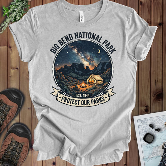 Big Bend National Park Protect Our Parks Campsite Kids Graphic T-Shirt in Athletic Heather