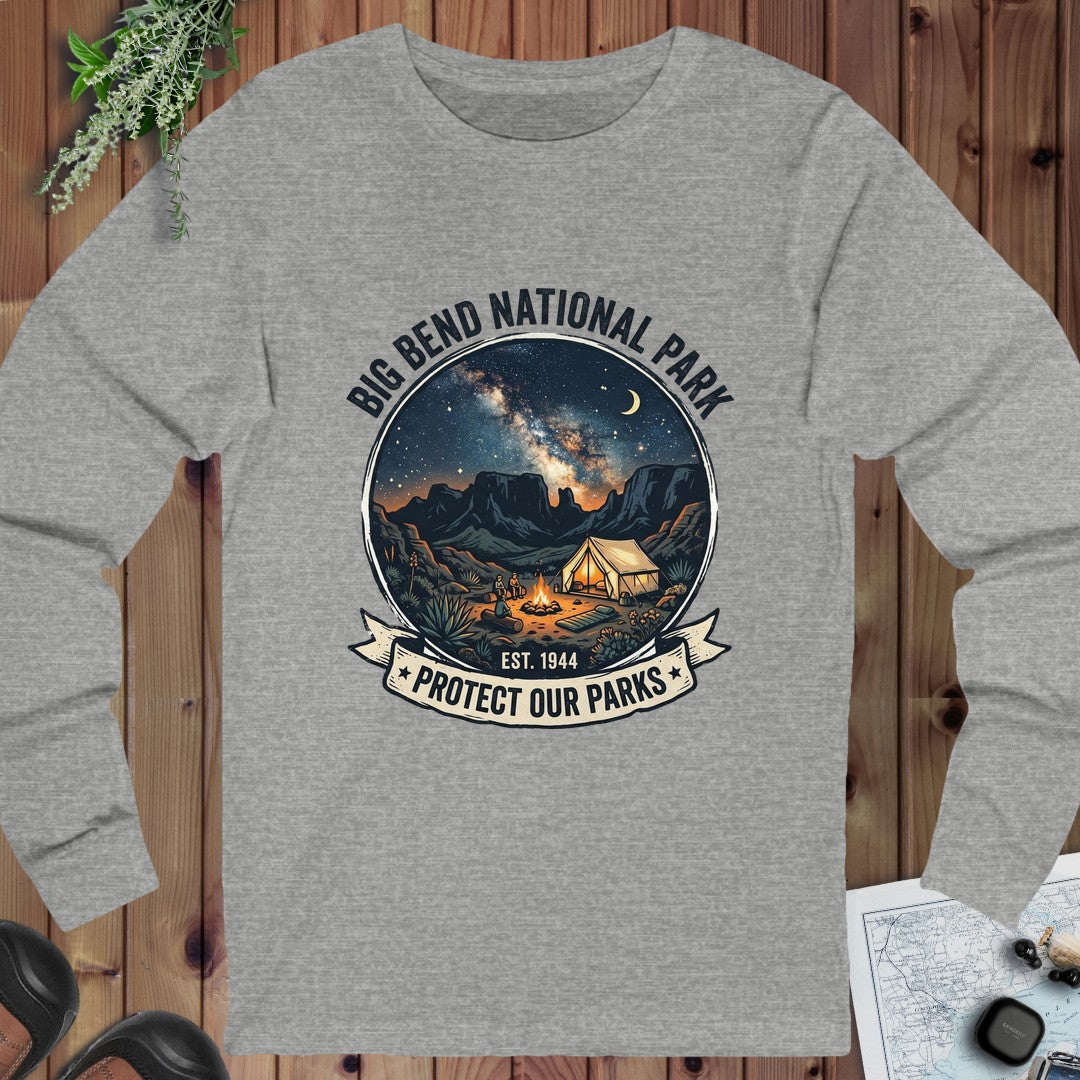 Big Bend National Park Protect Our Parks Campsite Long Sleeve T-Shirt in Athletic Heather