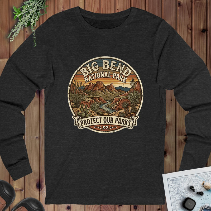 Big Bend National Park Protect Our Parks Long Sleeve T-Shirt in Dark Grey Heather