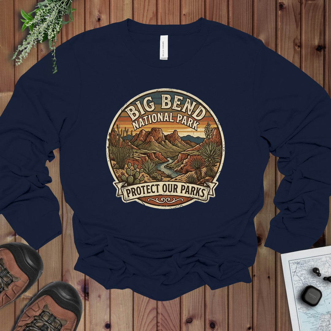 Big Bend National Park Protect Our Parks Long Sleeve T-Shirt in Navy