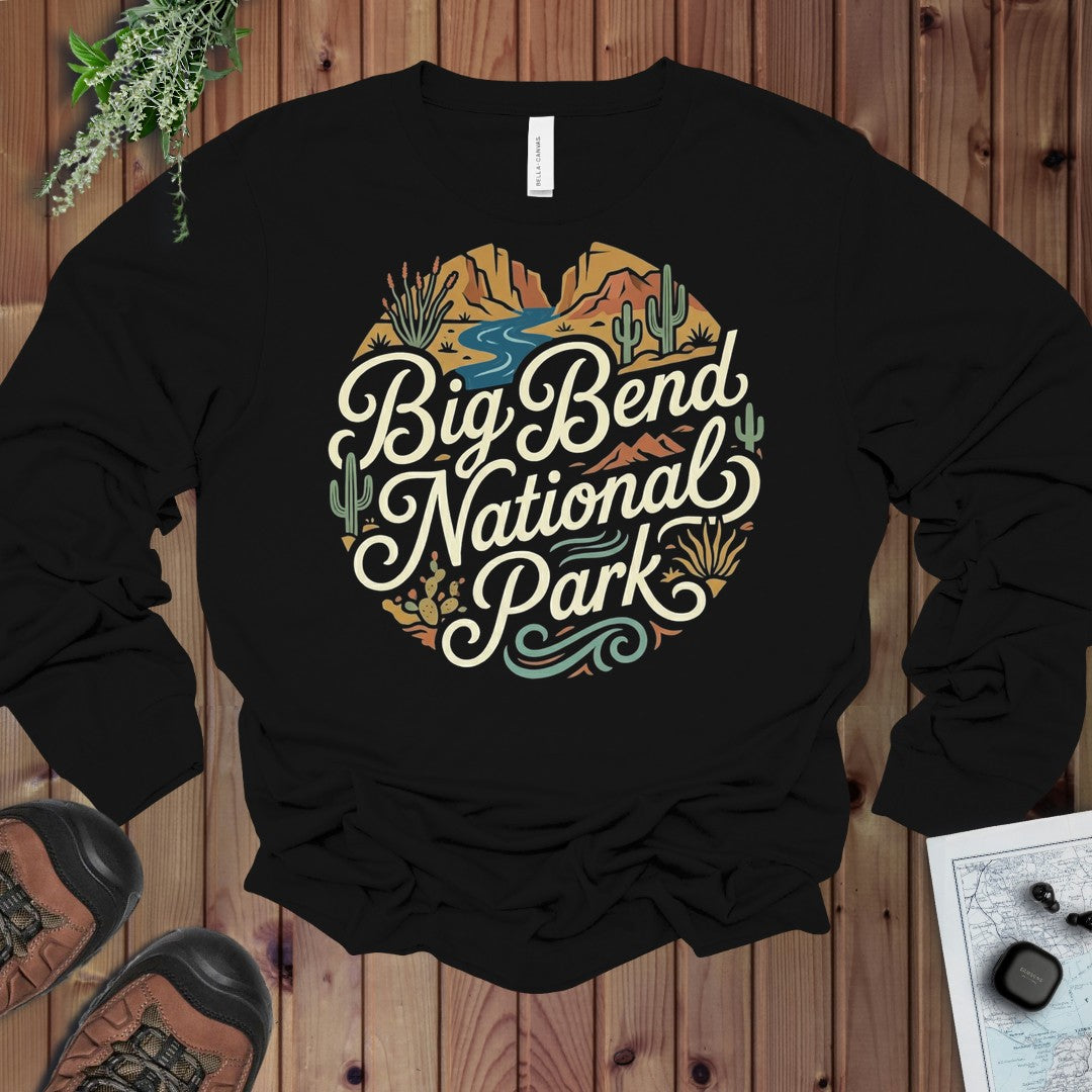 Big Bend National Park Curved Long Sleeve T-Shirt in Black