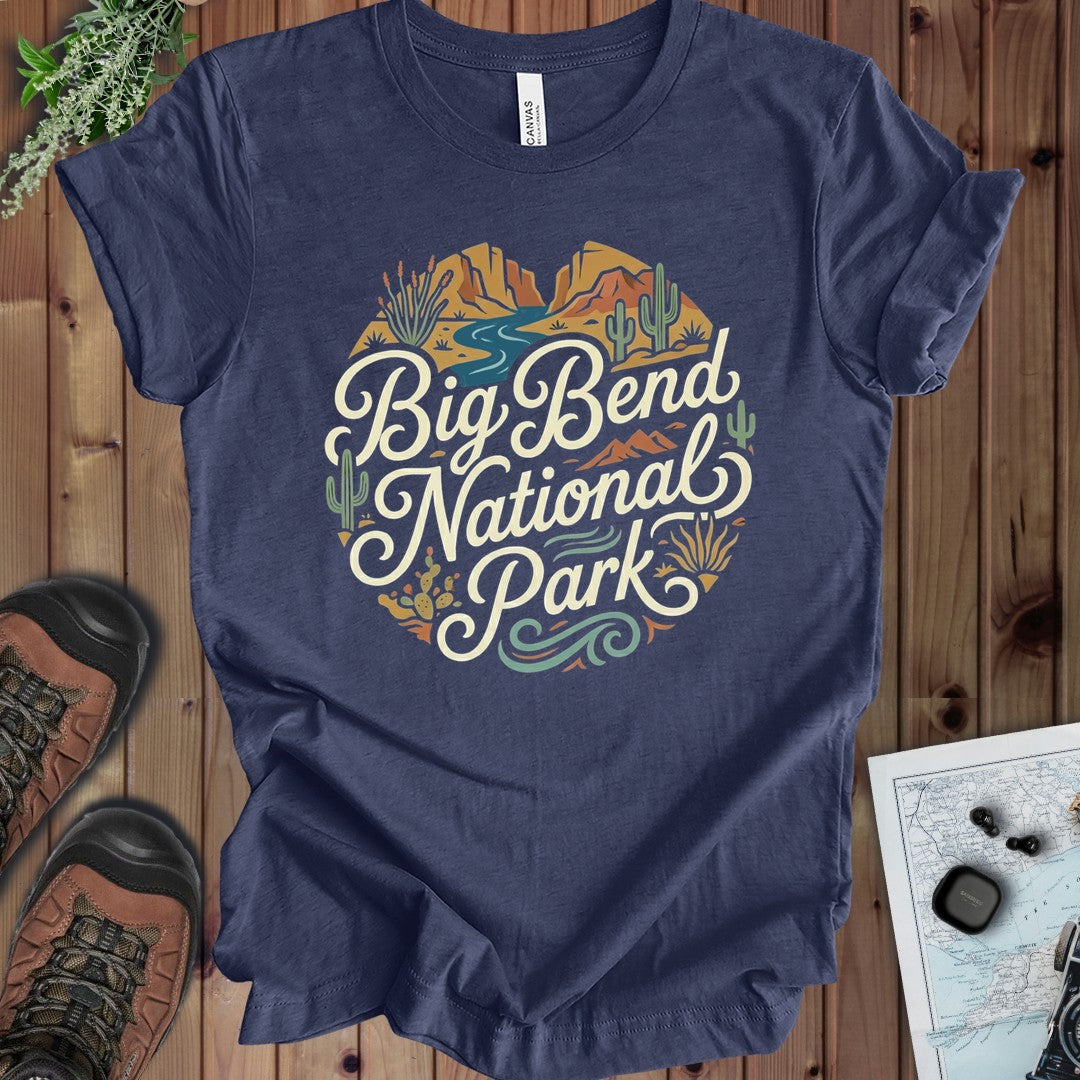 Big Bend National Park Curved Kids Graphic T-Shirt in Heather Navy