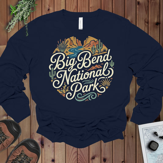 Big Bend National Park Curved Long Sleeve T-Shirt in Navy