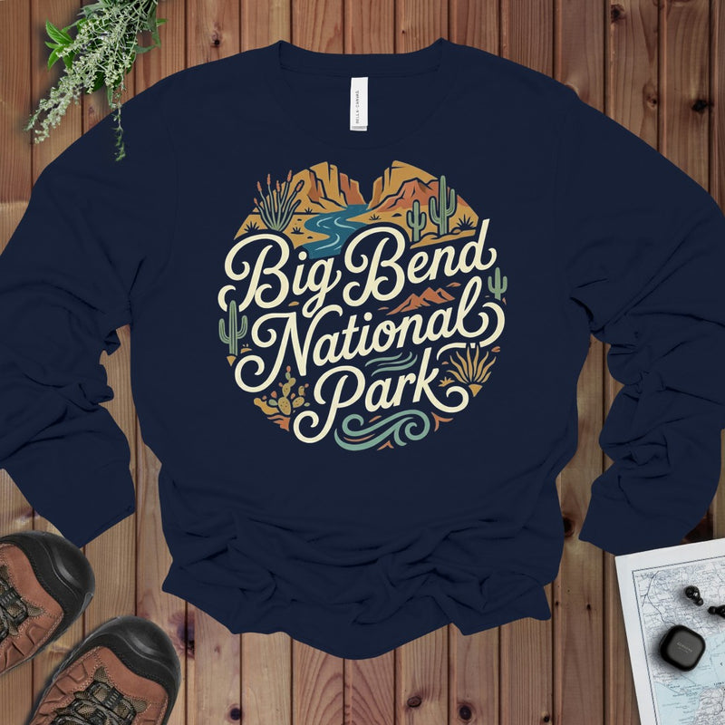 Big Bend National Park Curved Long Sleeve T-Shirt in Navy