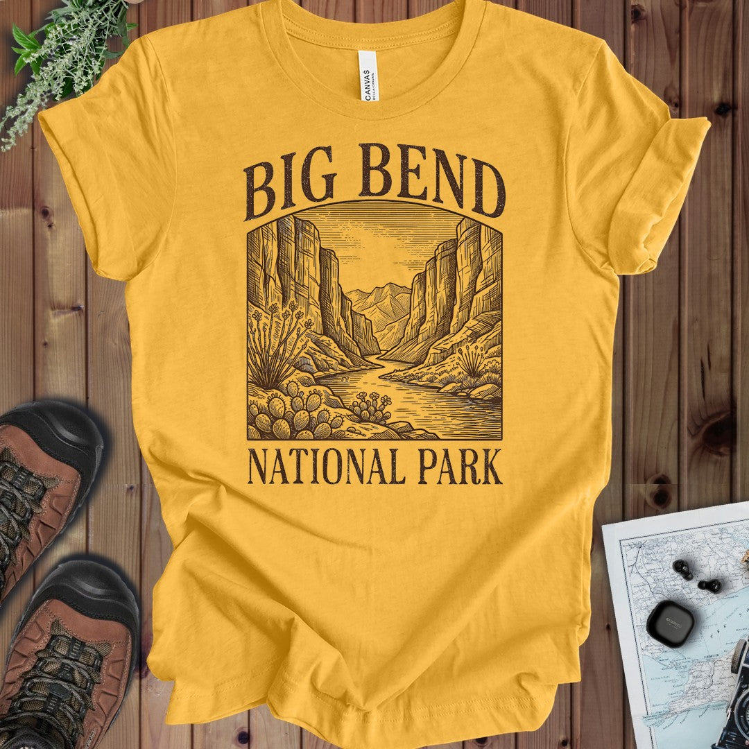 Big Bend National Park Kids Rustic Graphic T-Shirt in Heather Yellow Gold