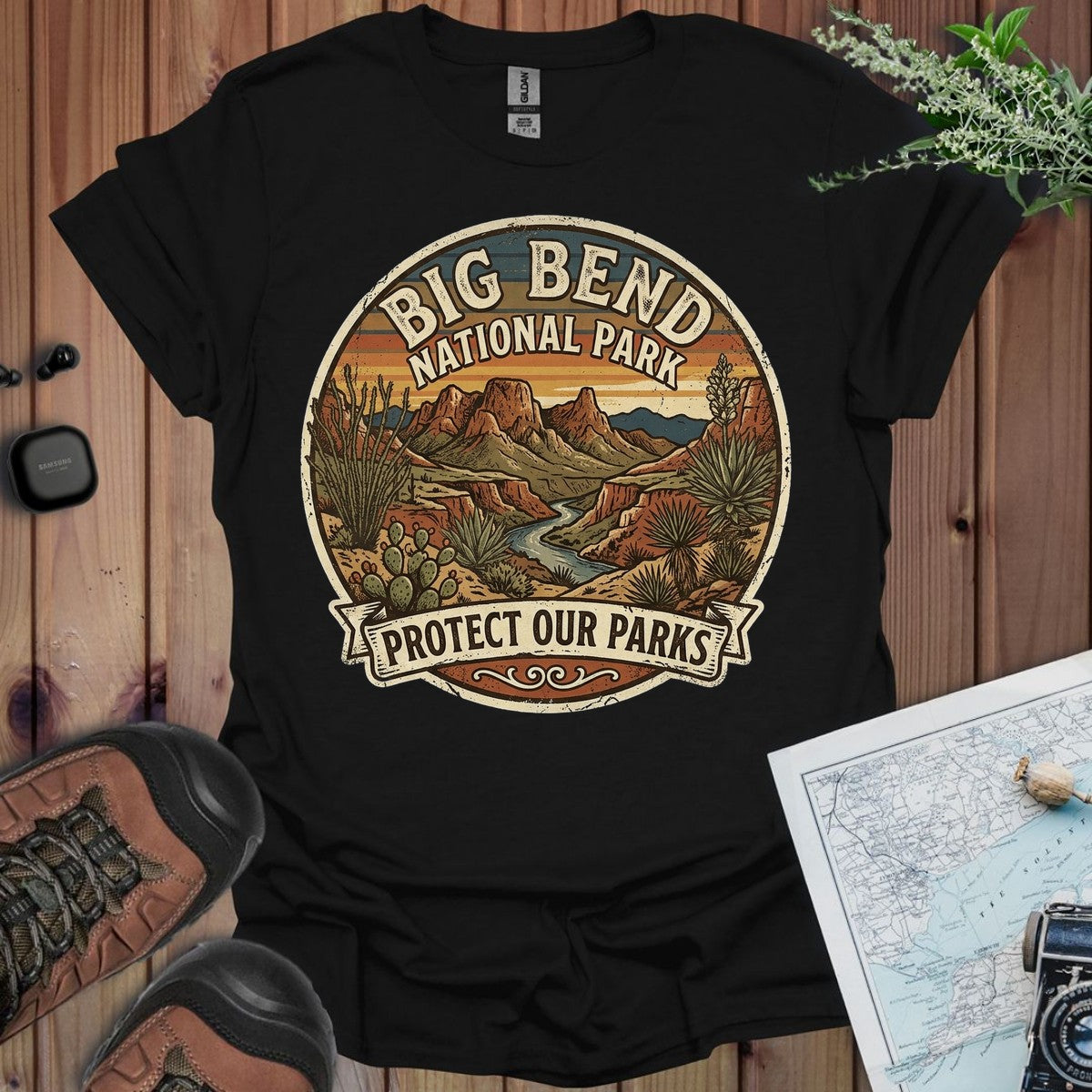 Big Bend National Park Protect Our Parks Vintage Graphic T-shirt in Black