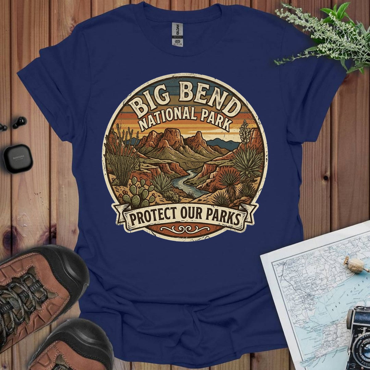 Big Bend National Park Protect Our Parks Vintage Graphic T-shirt in Navy