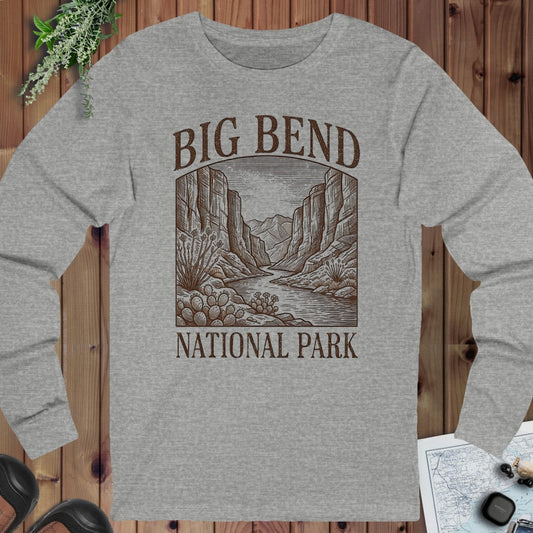 Big Bend National Park Rustic Graphic T Shirt Long Sleeve T-Shirt in Athletic Heather