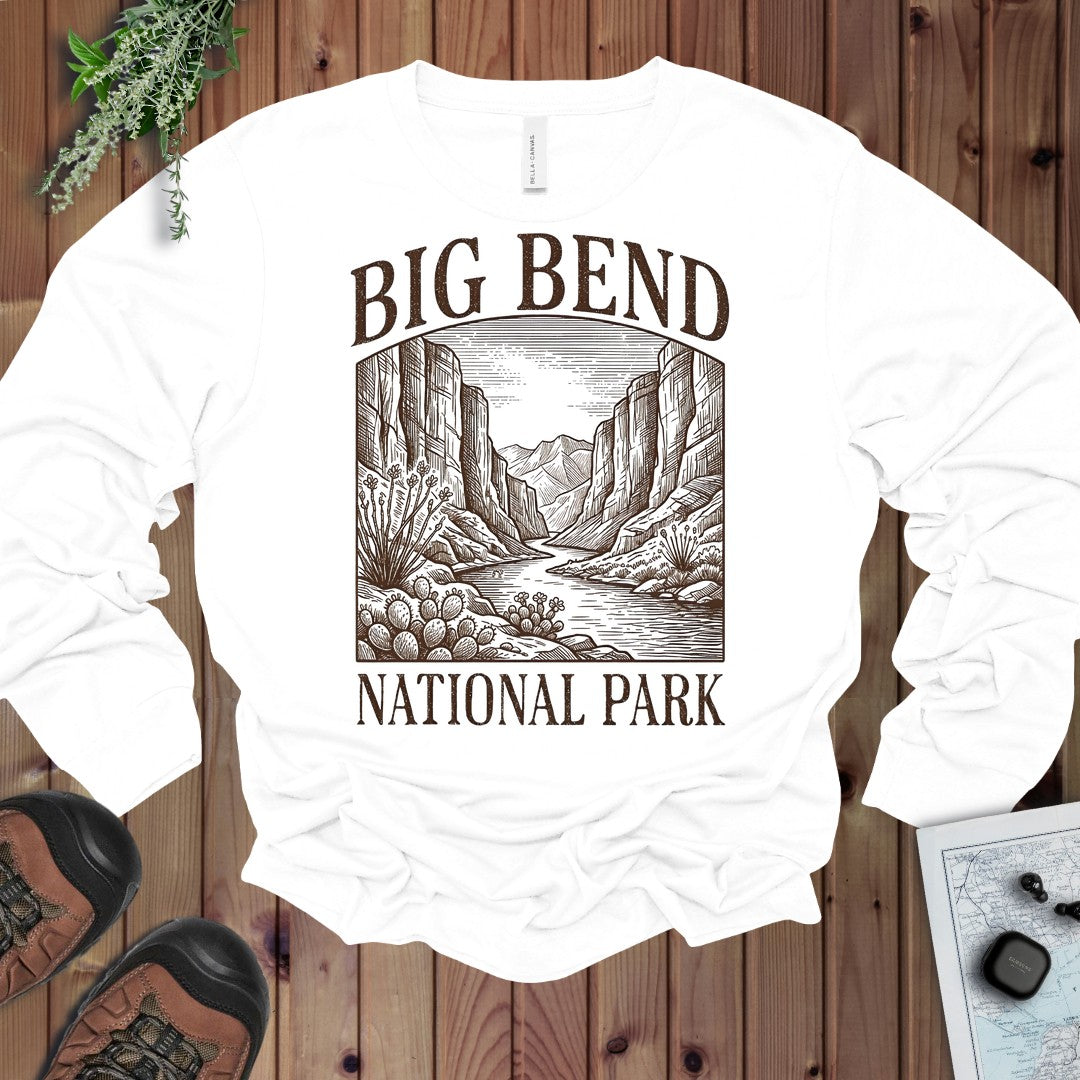 Big Bend National Park Rustic Graphic T Shirt Long Sleeve T-Shirt in White