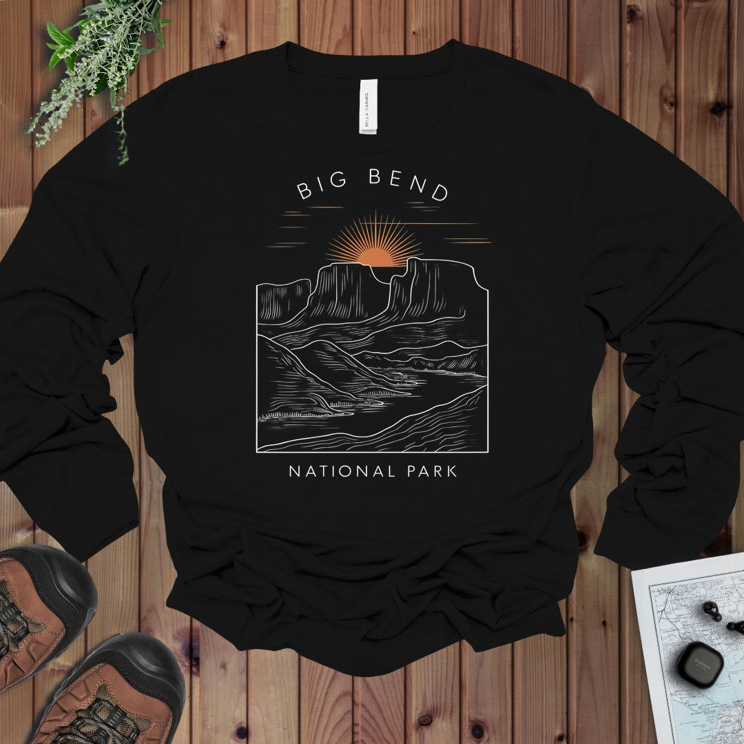 Big Bend National Park Sunrise River Long Sleeve T-Shirt in Black