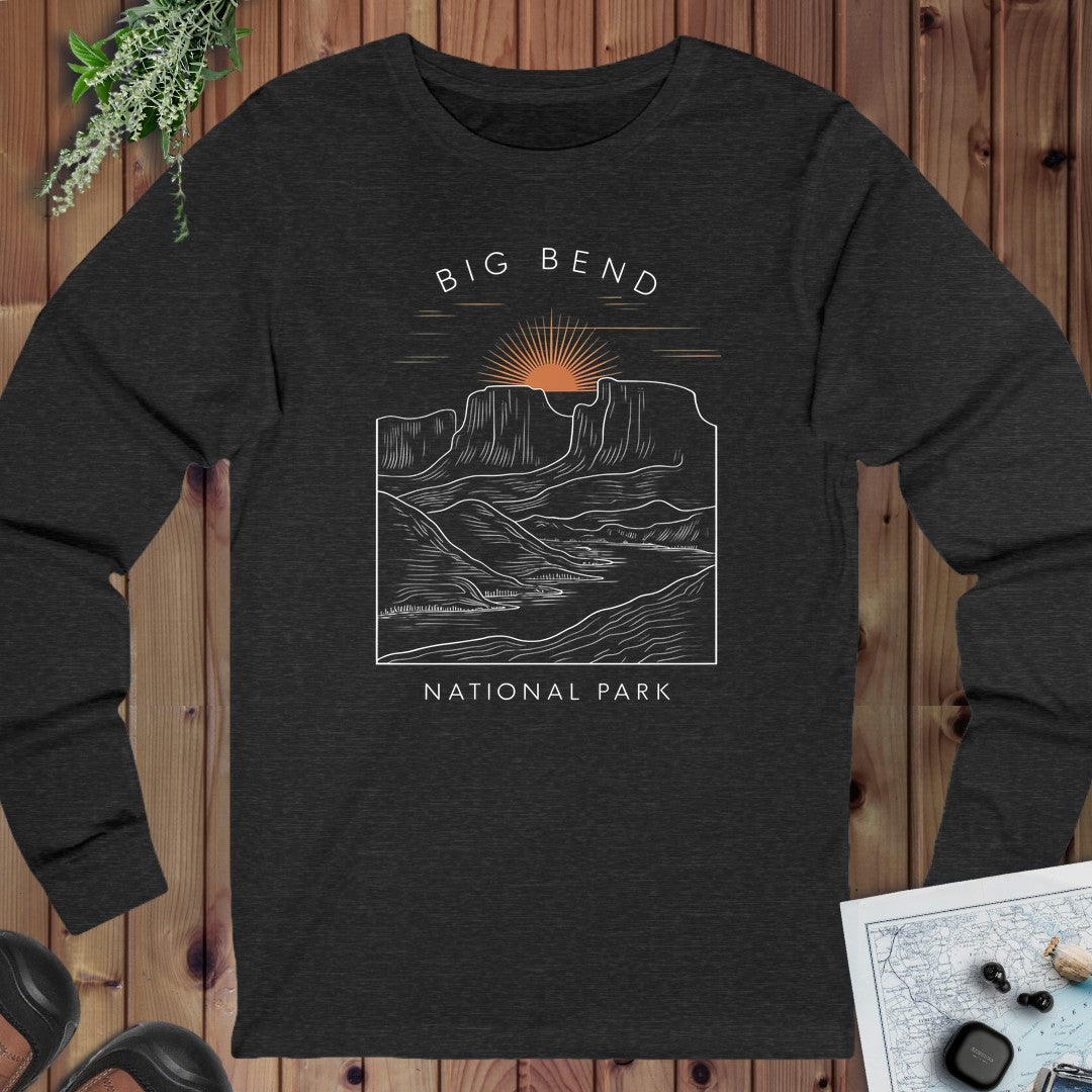 Big Bend National Park Sunrise River Long Sleeve T-Shirt in Dark Grey Heather