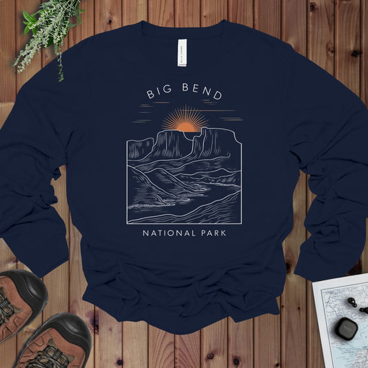 Big Bend National Park Sunrise River Long Sleeve T-Shirt in Navy