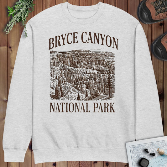 Bryce Canyon National Park Rustic Graphic Crewneck Sweatshirt in Heather Grey