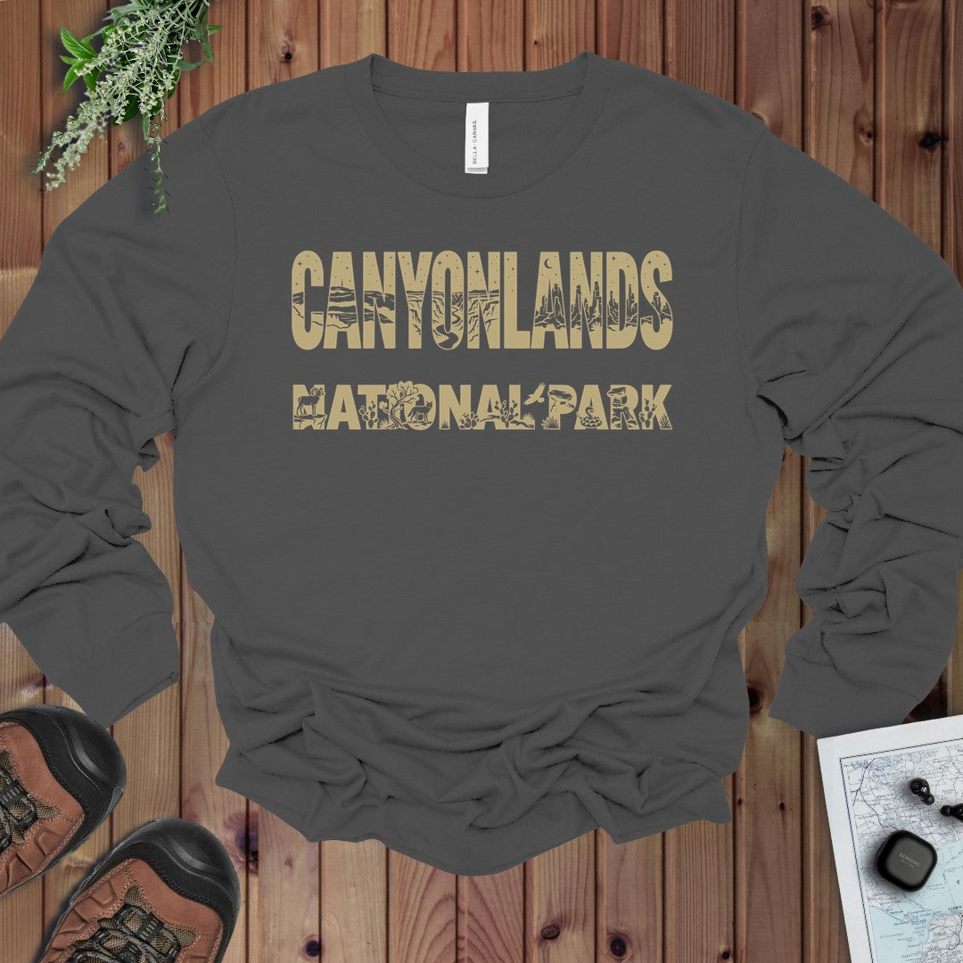 Canyonlands Mesa Arch National Park Topo Tee Long Sleeve T-Shirt in Asphalt