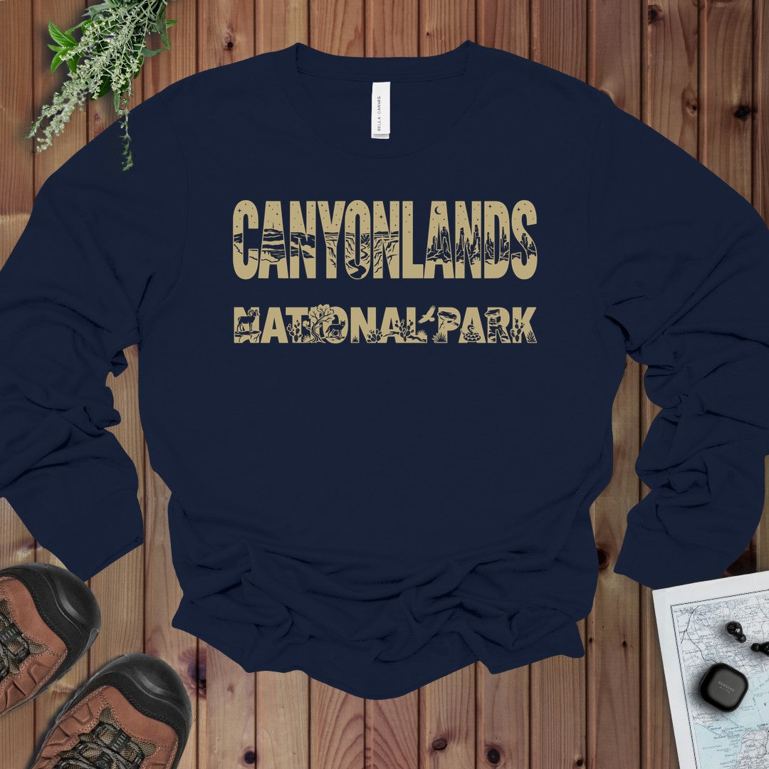 Canyonlands Mesa Arch National Park Topo Tee Long Sleeve T-Shirt in Navy