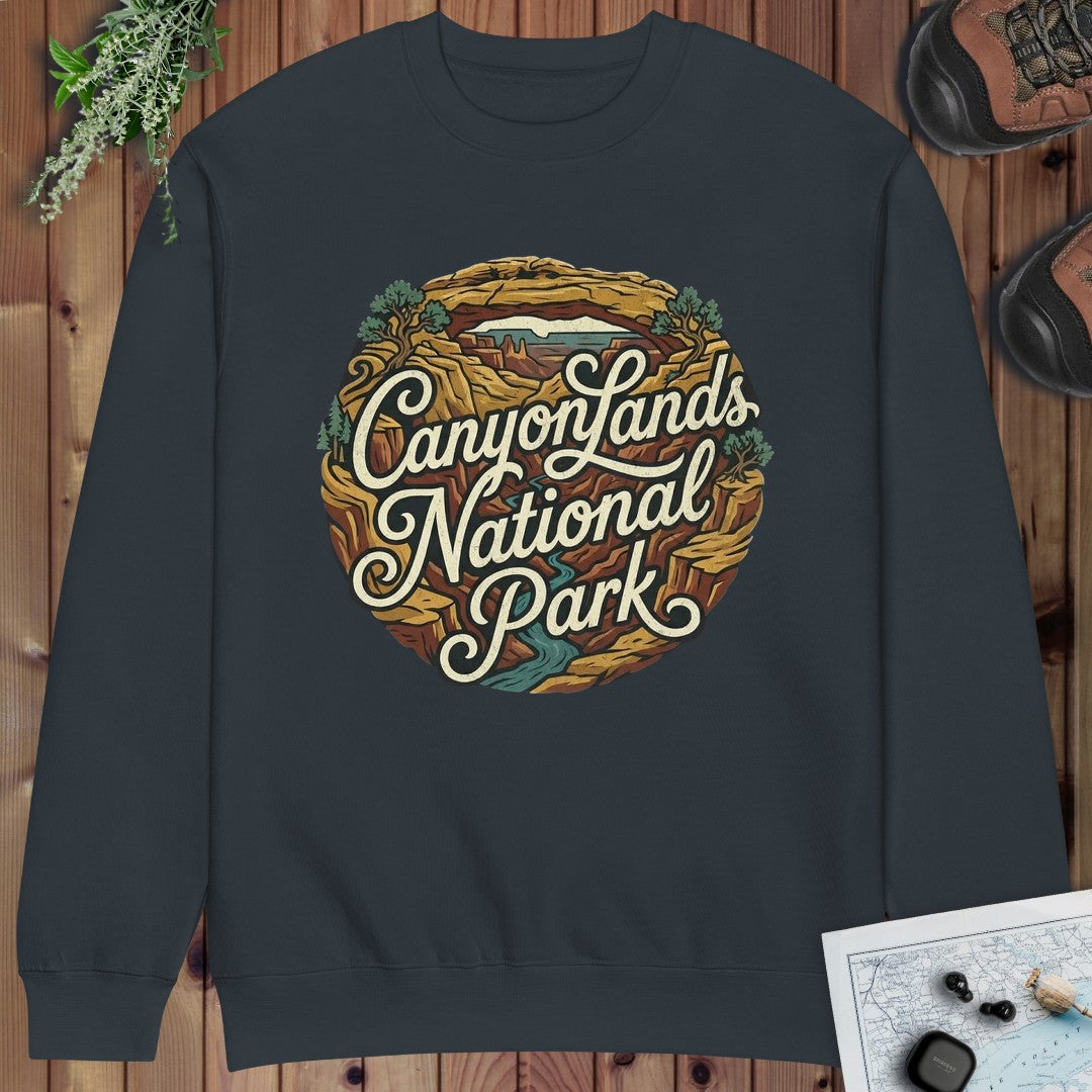 Canyonlands National Park Curved Graphic Crewneck Sweatshirt in Navy