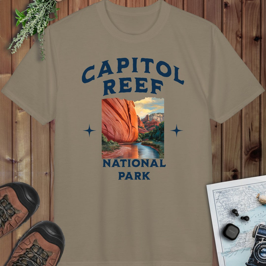 Capitol Reef National Park Fit Soft River Red Rock Performance T-Shirt in Prairie Dust