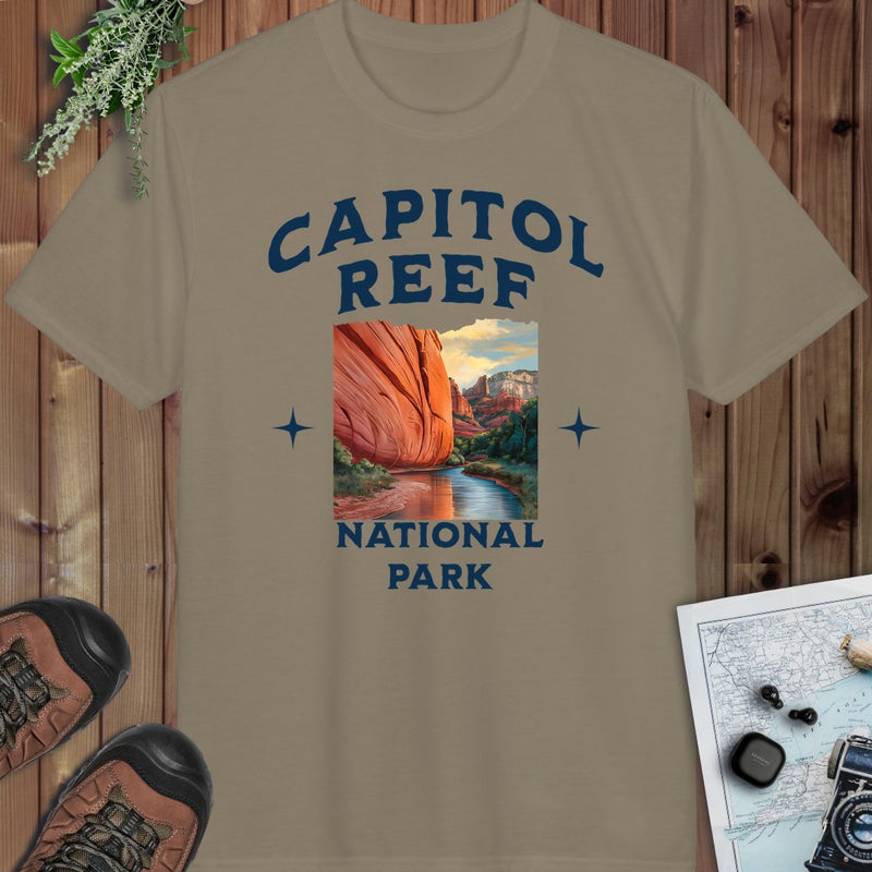 Capitol Reef National Park Fit Soft River Red Rock Performance T-Shirt in Prairie Dust