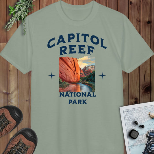 Capitol Reef National Park Fit Soft River Red Rock Performance T-Shirt in Sage