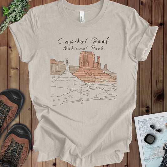 Capitol Reef National Park Unisex  Line Art Kids Graphic T-Shirt in Heather Dust