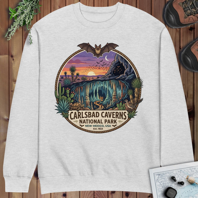 Carlsbad Caverns National Park Emblem Graphic Crewneck Sweatshirt in Heather Grey