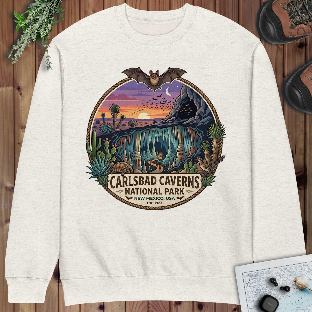 Carlsbad Caverns National Park Emblem Graphic Crewneck Sweatshirt in Oatmeal Heather
