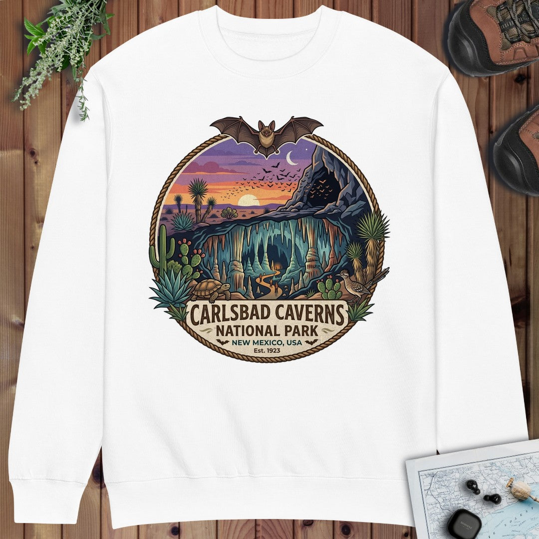 Carlsbad Caverns National Park Emblem Graphic Crewneck Sweatshirt in White