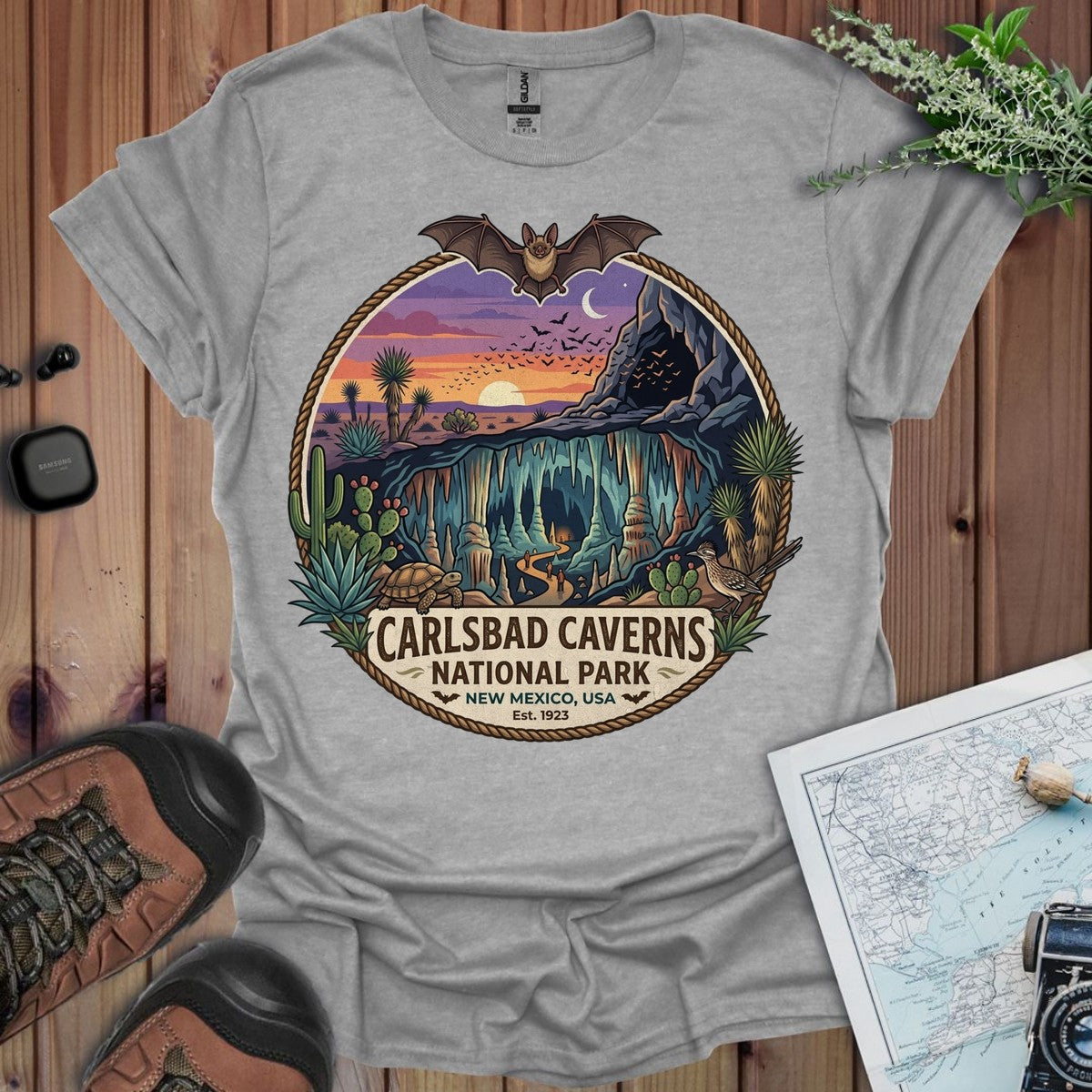 Carlsbad Caverns National Park Emblem Graphic T-Shirt in Sport Grey