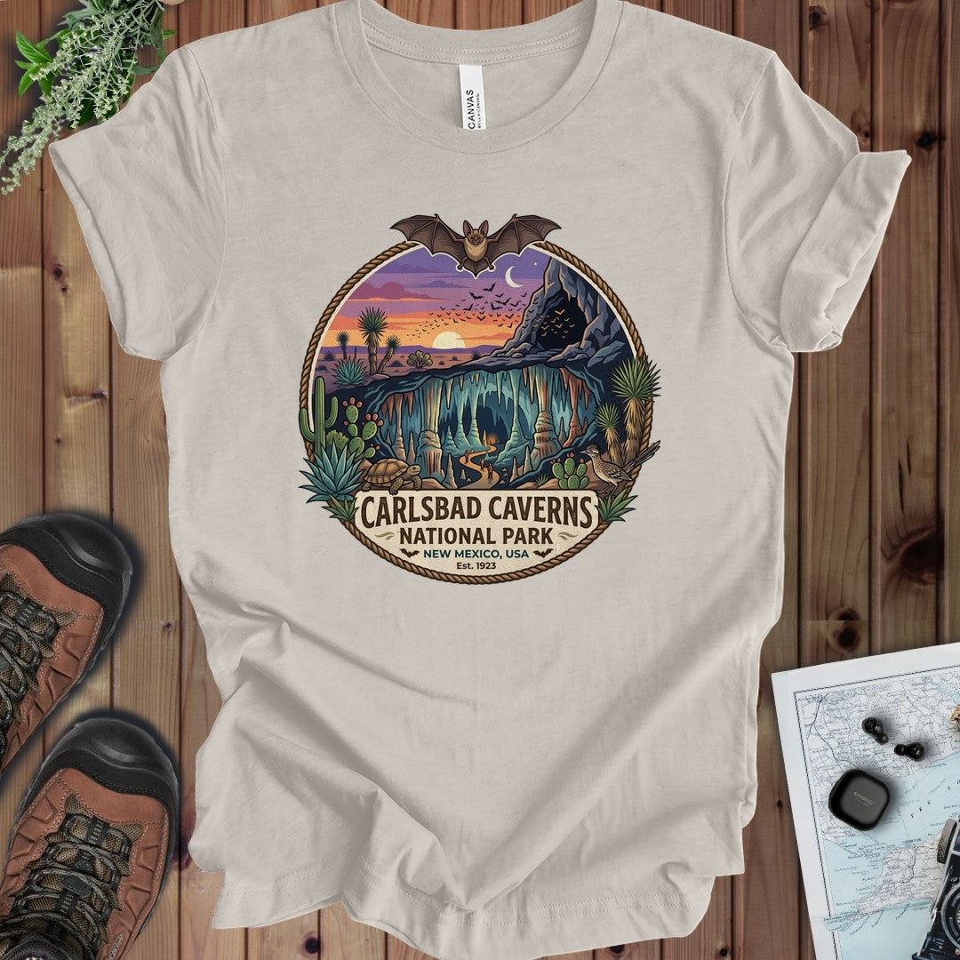 Carlsbad Caverns National Park Emblem Kids Graphic T-Shirt in Heather Dust