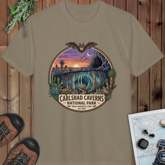 Carlsbad Caverns National Park Emblem Performance T-Shirt in Prairie Dust