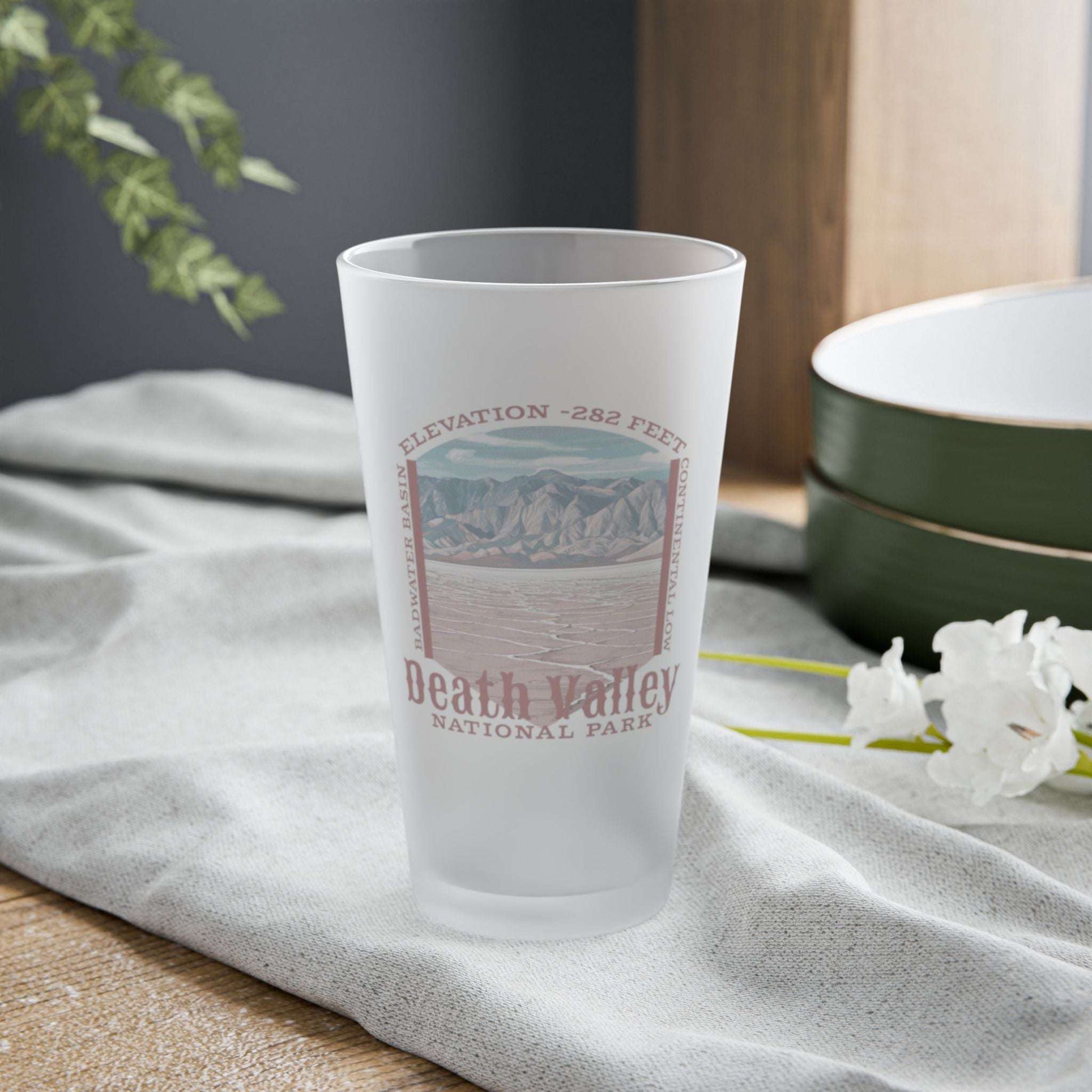 Death Valley Badwater Basin Frosted Pint Glass Frosted teelaunch