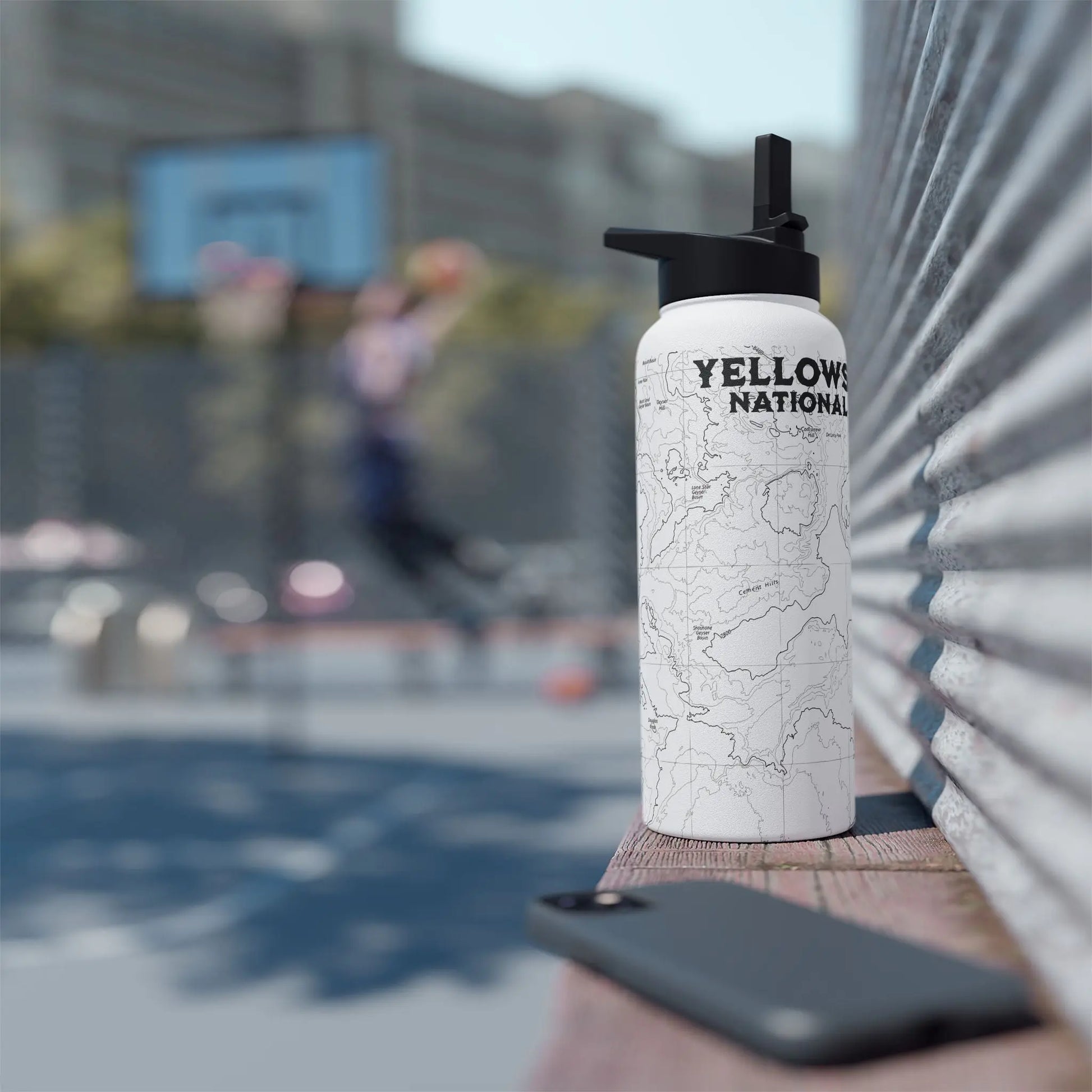 Yellowstone National Park Topographic Stainless Steel Water Bottle (3 Lid Options, 3 sizes) water bottle Printify