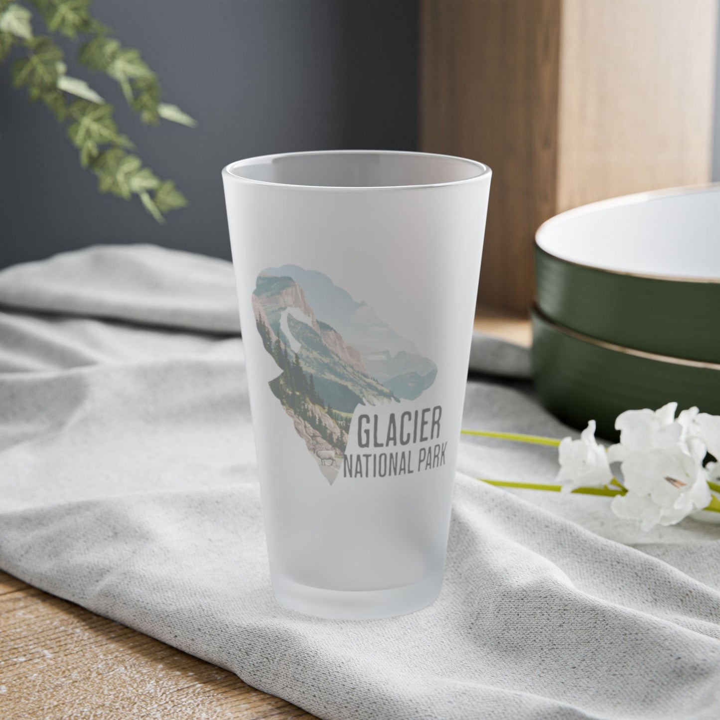 Glacier National Park Big Horned Sheep Frosted Pint pint glass teelaunch