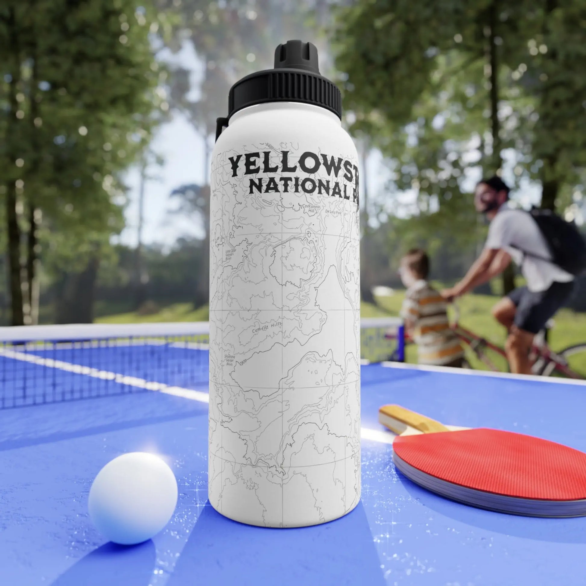 Yellowstone National Park Topographic Stainless Steel Water Bottle (3 Lid Options, 3 sizes) water bottle Printify